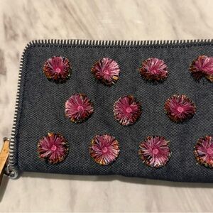 Embroidered Vera Bradley Denim Clutch with Pink Accents